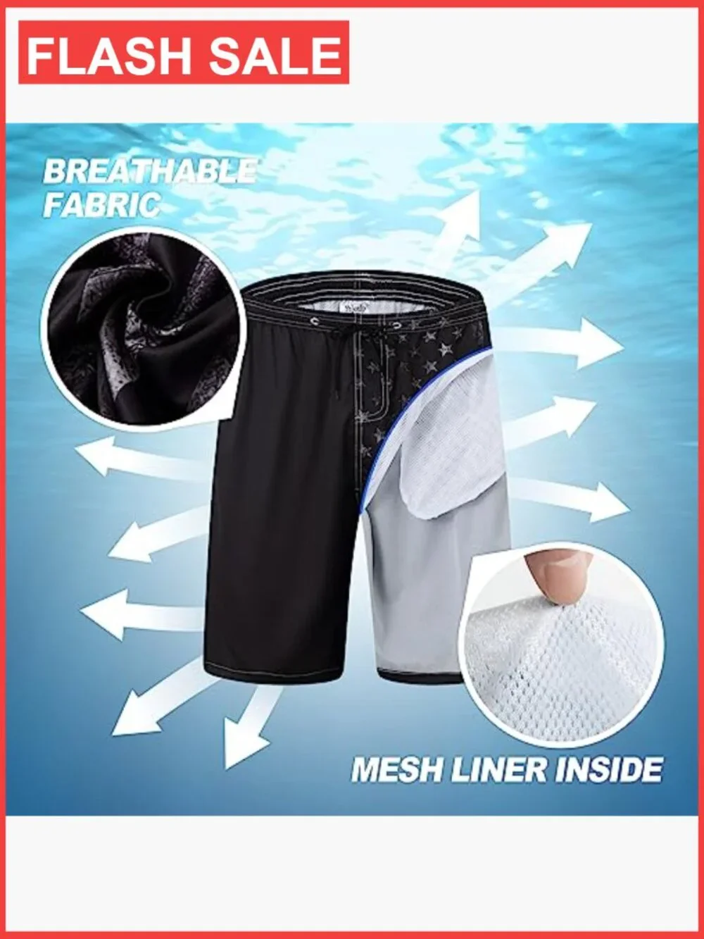 Quick Dry Board Shorts with Mesh Lining Swim Trunks UPF 50+